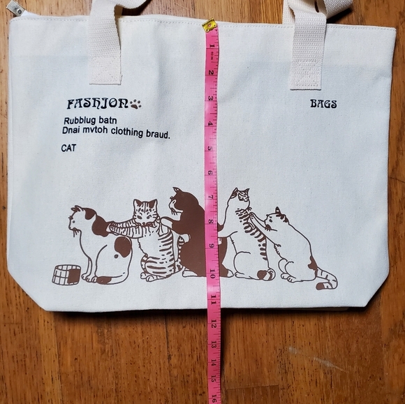 Funny Words Cat Tote Bag with Zipper - Picture 6 of 8